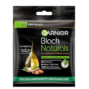 Garnier, Hair Colouring Crème, 100% Grey Coverage, Black Naturals, 1.0 Deep Black, 20g + 20ml