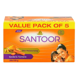 Santoor Skin Moisturising Sandal and Turmeric Soap 150 g (Value Pack of 5)